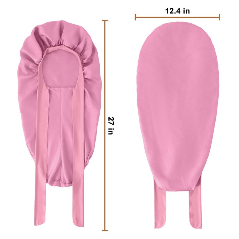 Supaze Long Satin Bonnet For Sleeping, Satin Lined Braid Bonnet With Elastic Band, Adjustable Long Strap Bonnets For Women Braids(Rose Pink) showercap - Image 5